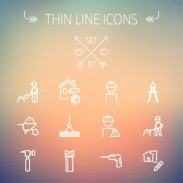Construction thin line icon set Stock Illustration