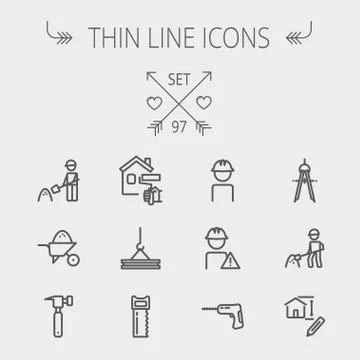Construction thin line icon set Stock Illustration