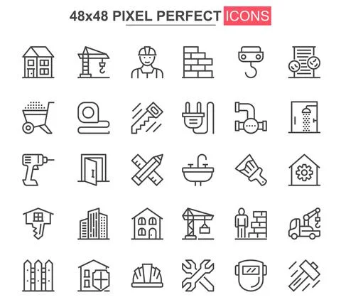 Construction thin line icons set. Stock Illustration