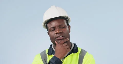 Construction, thinking and black man with solution, problem solving and choice Stock Footage 251952704