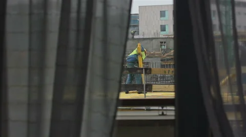 Construction Through Window Stock Footage 47928770