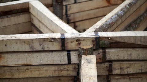 Construction timber traditional beam joints manually assembled structure Stock Footage 328100718
