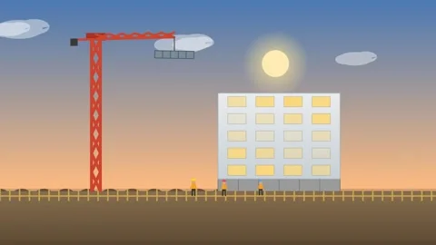 Construction Time Lapse Animation of a Modern Building Being Erected by a C.. Vídeos de archivo 347351713