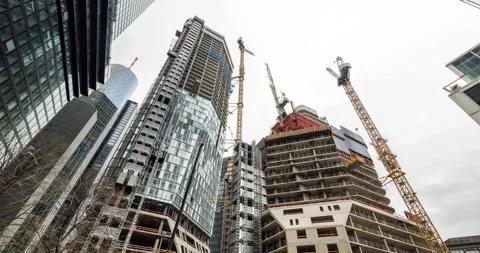 Construction time lapse in Frankfurt am Main. Four Frankfurt development area 4k Stock Footage 244700046