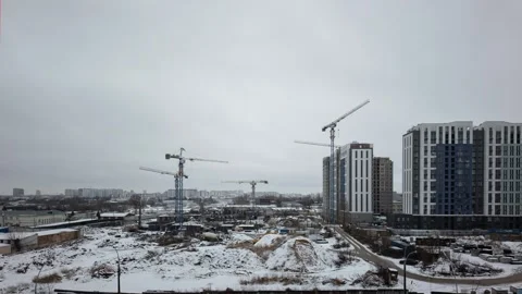 Construction Timelapse of Modern Residential Complex in Snowy Winter Conditio Stock Footage 305654712