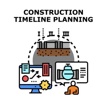 Construction timeline planning and project management on screen Stock Illustration