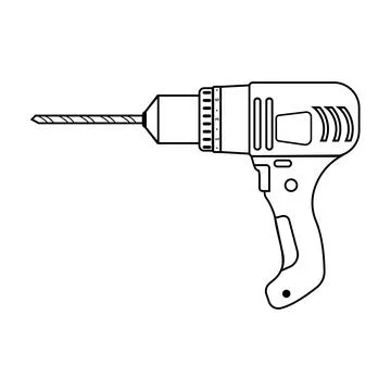 Construction tool drill, black outline on a white background, vector Illustrazione stock