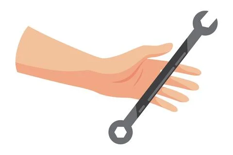 Construction tool in hand, wrench or spanner. Repair and housework equipment in Stock Illustration