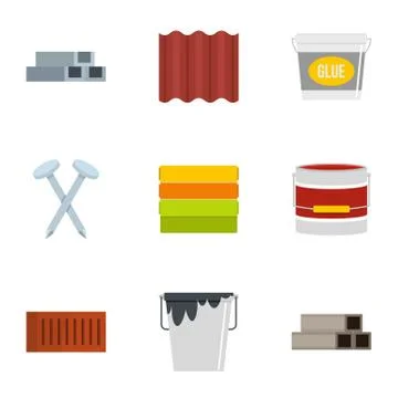 Construction tool icon set, flat style Stock Illustration