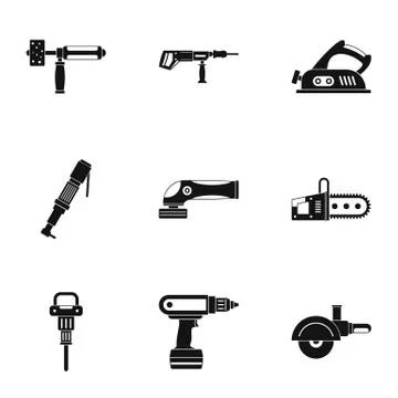 Construction tool icon set, simple style Stock Illustration