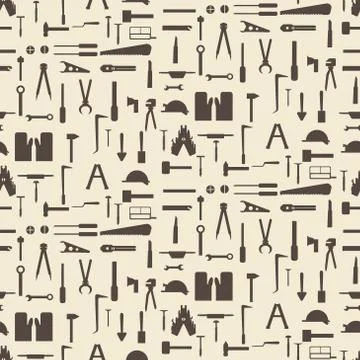 Construction tool icon silhouette set seamless texture.   Editable vector ill Stock Illustration