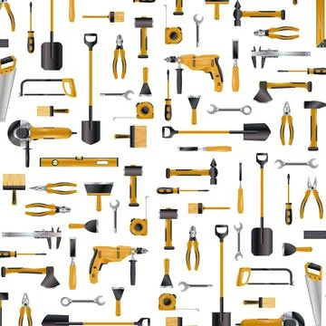 Construction tool pattern. Seamless background for repair worker and carpentry Stock Illustration