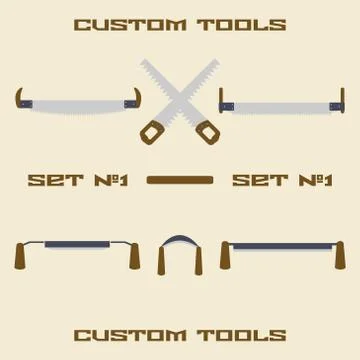 Construction tool silhouette icon set. Two handed and trump saw. Hand saw. Pa Stock Illustration