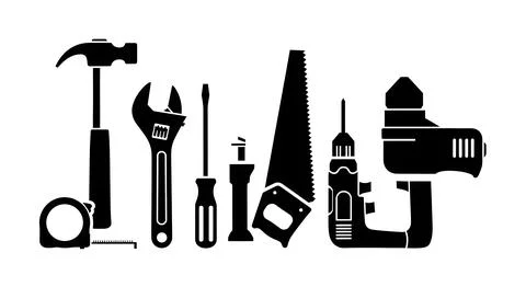 Construction Tool Silhouette Icon Set Stock Illustration