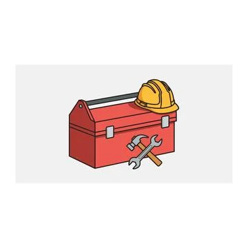 Construction toolbox with hard hat and tools icon - safety and repair kit Stock Illustration