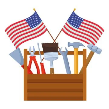 Construction toolbox with united states flags Illustrazione stock