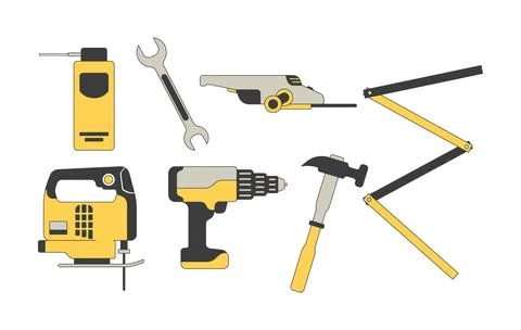 Construction tools 2D cartoon objects set Stockillustratie