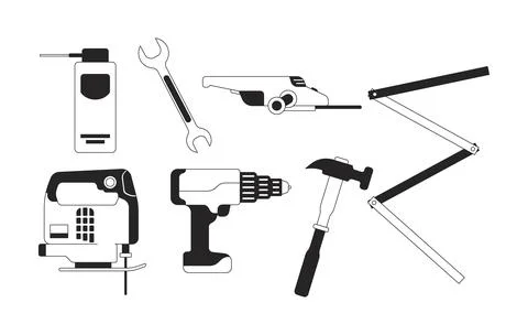 Construction tools 2D line objects set イラスト素材