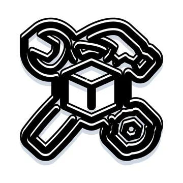 Construction tools and building cube icon concept Stock Illustration