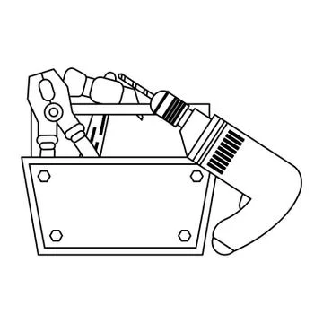 Construction tools and elements black and white Stock Illustration