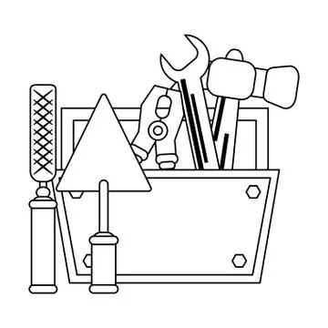 Construction tools and elements black and white Stock Illustration