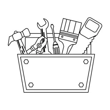 Construction tools and elements black and white 스톡 일러스트