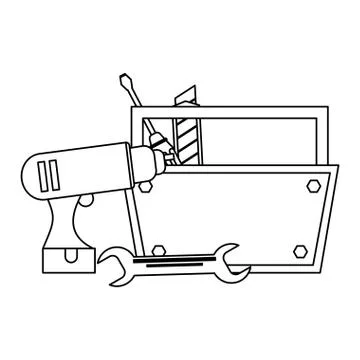 Construction tools and elements black and white Stock Illustration