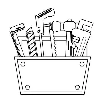 Construction tools and elements black and white Stock Illustration