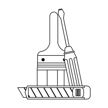 Construction tools and elements black and white Stock Illustration
