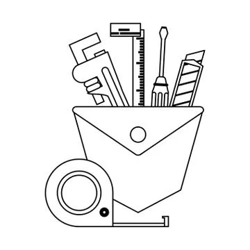 Construction tools and elements black and white Stock Illustration