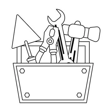 Construction tools and elements black and white 스톡 일러스트