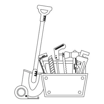 Construction tools and elements black and white Stock Illustration