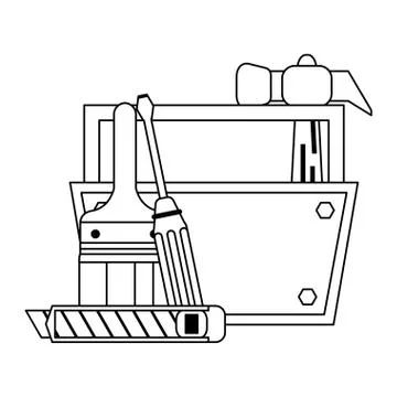 Construction tools and elements black and white Stock Illustration