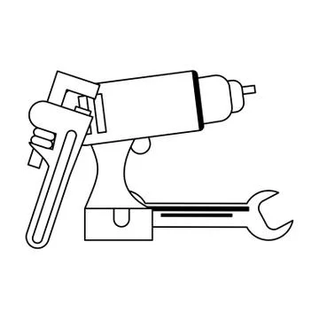 Construction tools and elements black and white Stock Illustration