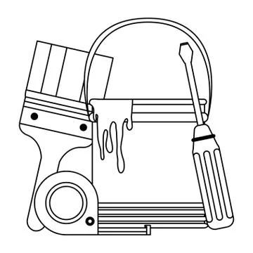 Construction tools and elements black and white Stock Illustration