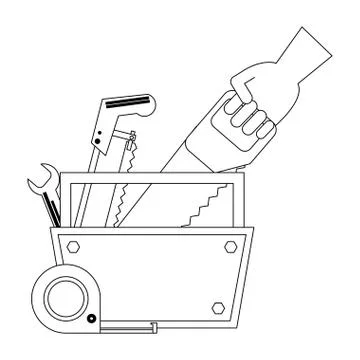 Construction tools and elements black and white Stock Illustration