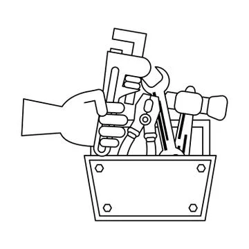 Construction tools and elements black and white Stock Illustration