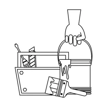 Construction tools and elements black and white Stock Illustration