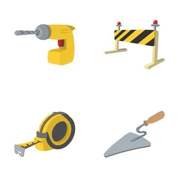 Construction tools and equipment cartoon icons collection Stock Illustration