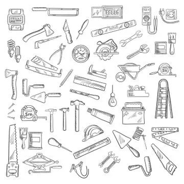Construction tools and equipment objects Stock Illustration