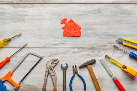 Construction tools and  icon house Stock Photos