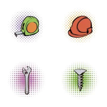Construction tools and safety equipment in pop art style Stock Illustration