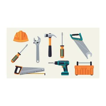 Construction tools and safety helmet - industry elements Stock Illustration