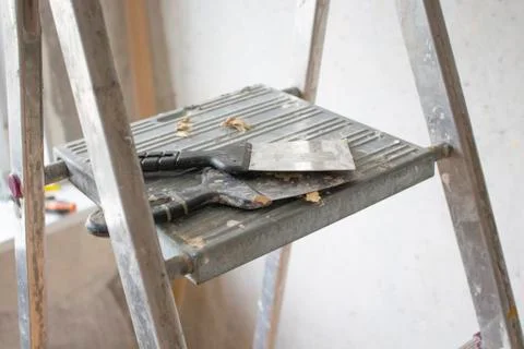 Construction tools are on the ladder Stock Photos