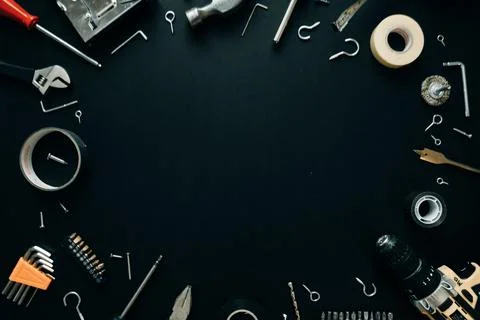 Construction tools on a BLACK background Stock Photos