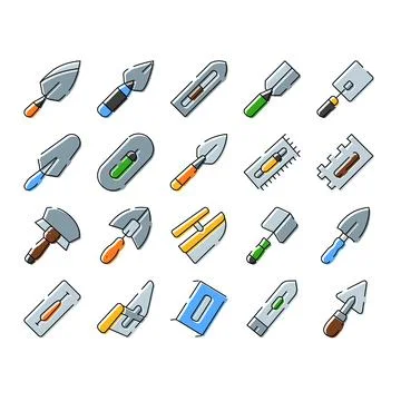 Construction tools collection including various trowels and spatulas Stock Illustration