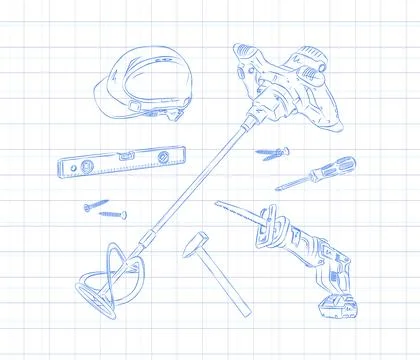 Construction tools composition on light Stock Illustration