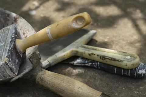 Construction Tools on Concrete Surface 스톡 사진