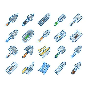 Construction tools doodling different types of trowels vector icons Ilustración de archivo