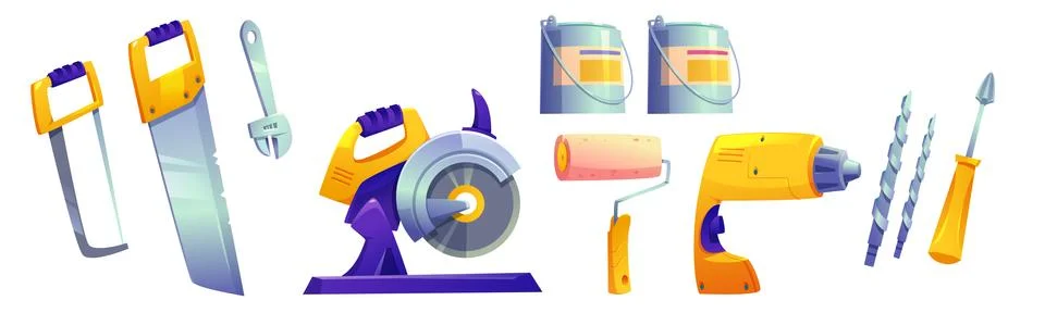 Construction tools, drill, saw, screwdriver Stock Illustration